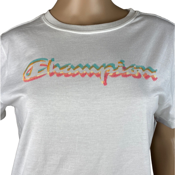 New Champion Women's White Crew Neck Short Sleeve Graphic Tee Size S - Picture 2 of 6